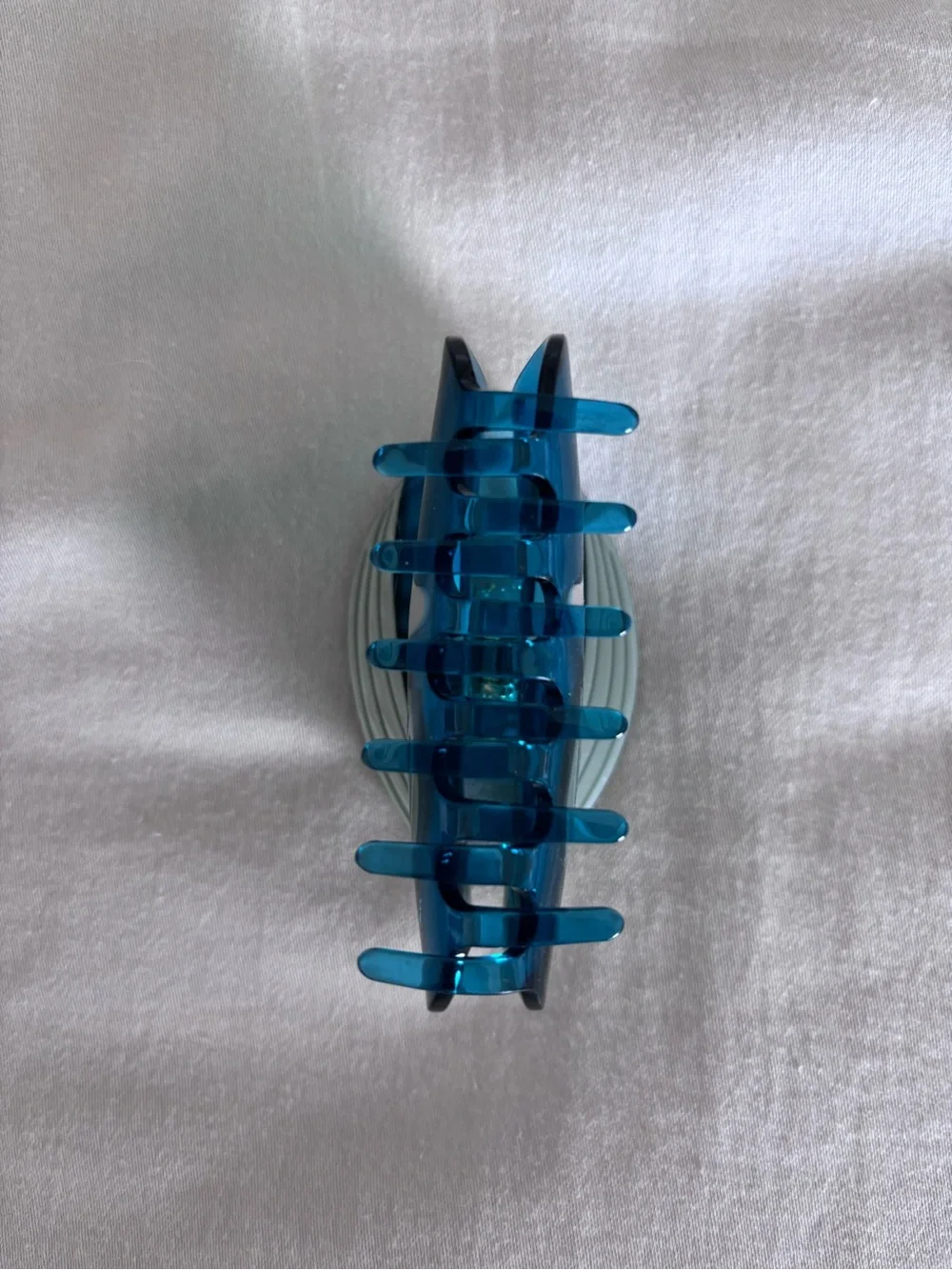 Blue Claw Clip with White Flower Motif